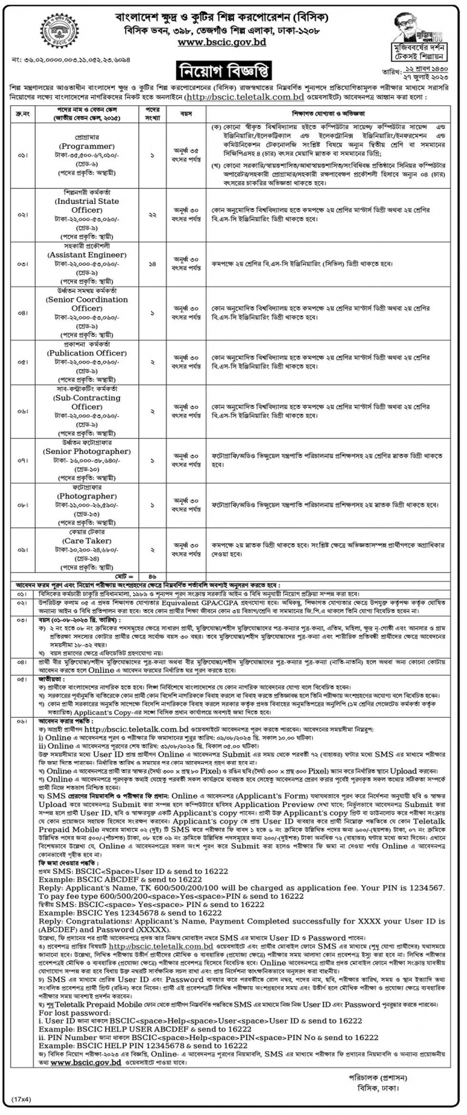 BSCIC Job Circular 2024