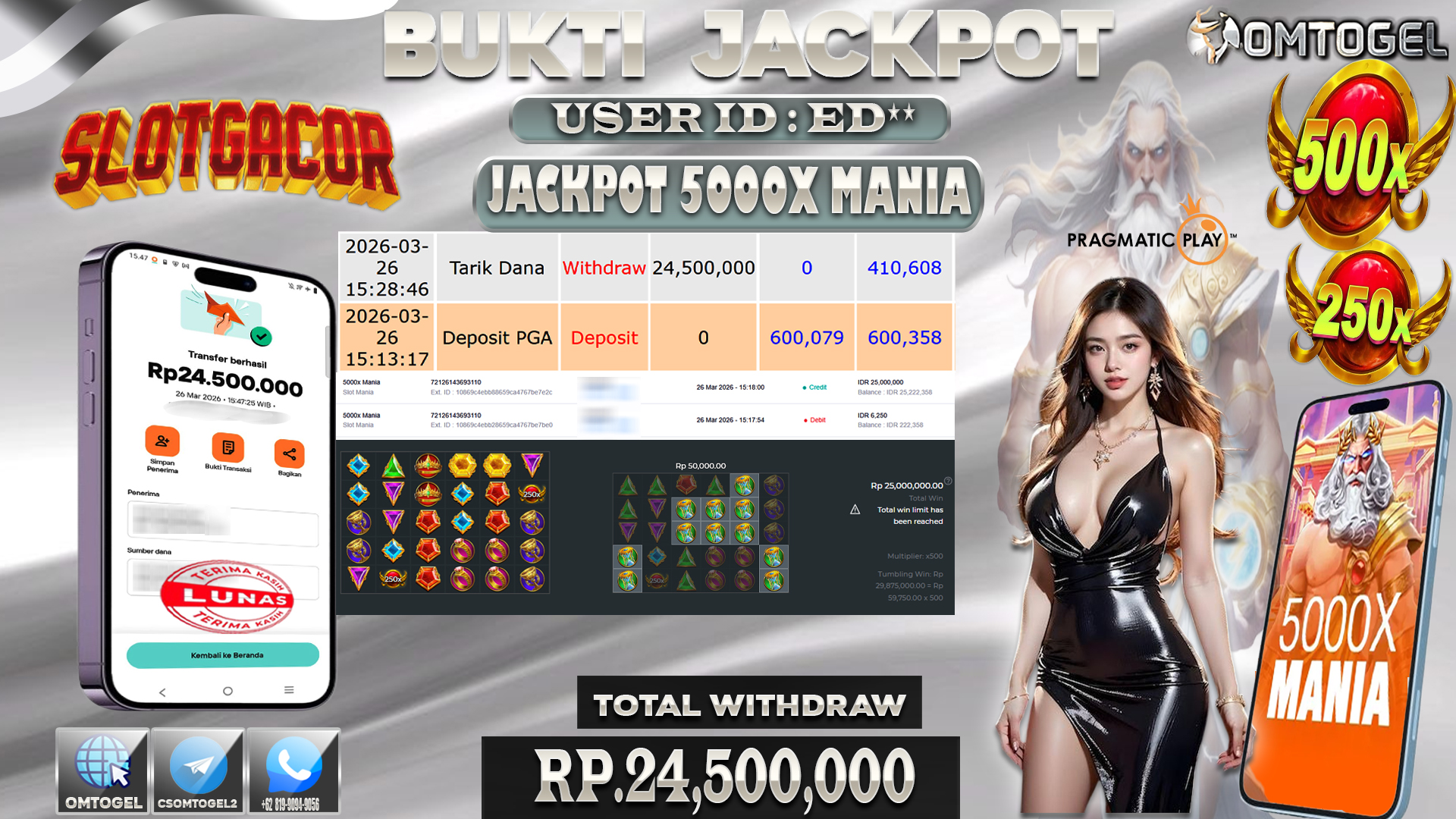 OMTOGEL JACKPOT SLOT MANIA 50,000x MANIA , 24 JUTA DI BAYAR LUNAS ,-