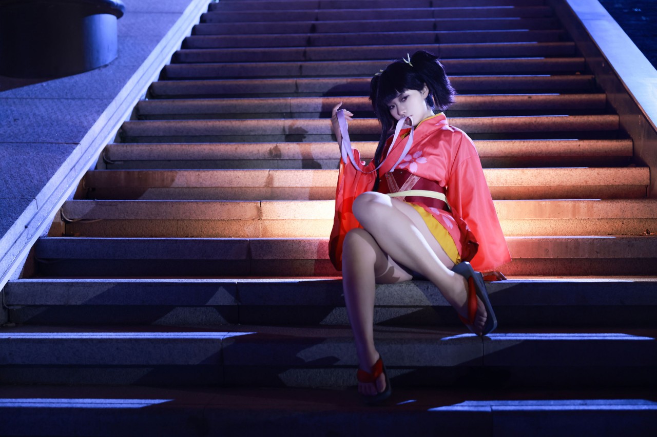 g44不会受伤《甲铁城的卡巴内瑞 无名》写真照，和服小姐姐的治愈系夜拍插图9