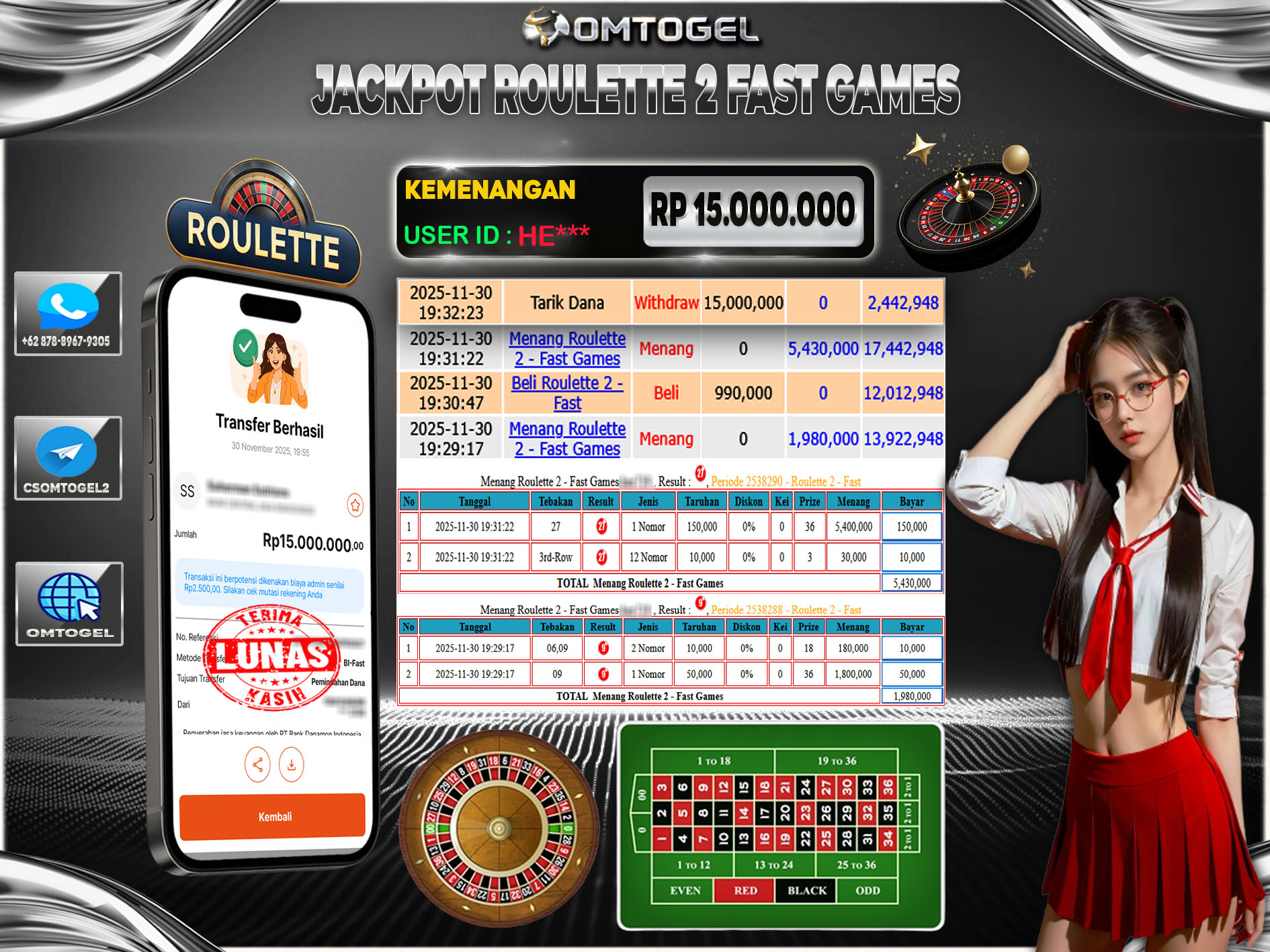 OMTOGEL JACKPOT LIVE GAMES ROULETTE  ,15 JUTA DI BAYAR LUNAS ,-
