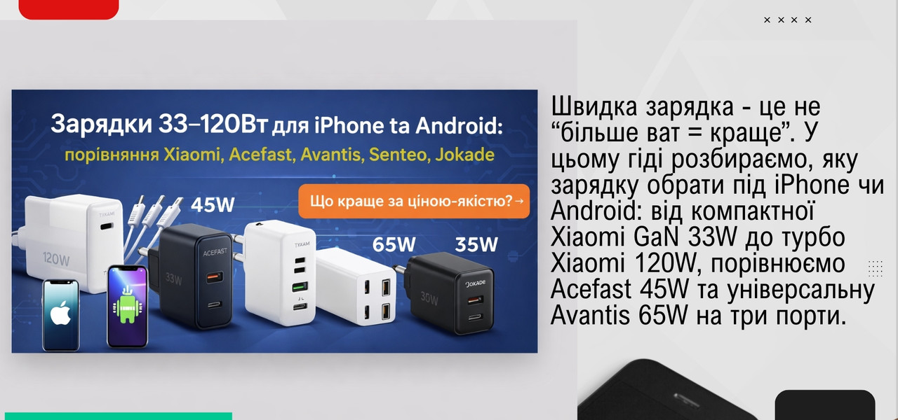 огляд та підбір зарядних пристроїв для iphone та android
