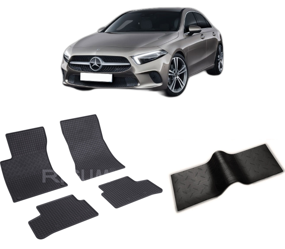 Set covorase auto MERCEDES A-CLASS V177 PHEV din 08.2019-PREZENT, cu covoras tunel median, CAROSERIE SEDAN, Presuri cauciuc 100%, compatibil cu autoturismul MERCEDES A-CLASS V177 PHEV, Rigum