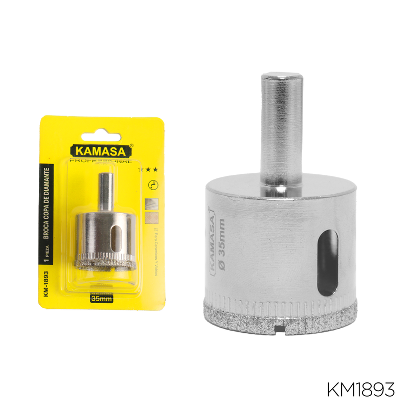 BROCA COPA DE DIAMANTE PARA CERAMICOS Y VIDRIOS 35MM KAMASA