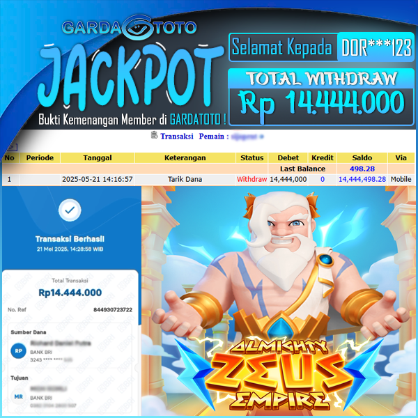 JACKPOT SLOT MAIN DI SLOT ALMIGHTY ZEUS EMPIRE WD Rp 14.444.000,- DIBAYAR LUNAS GARDATOTO MANTAP !