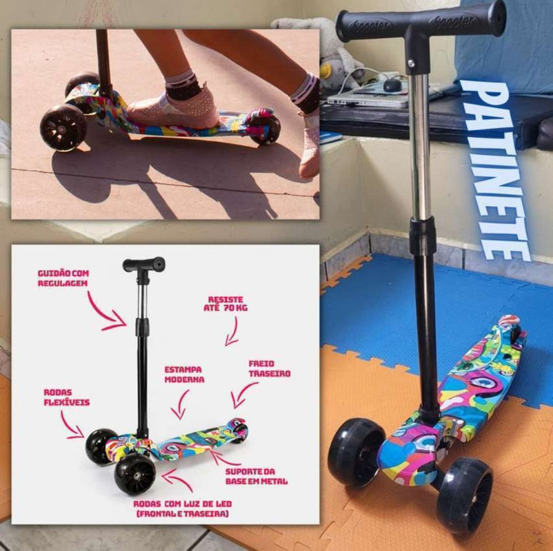 Mega Compras patinete infantil BV0011 dobrável led 70kg