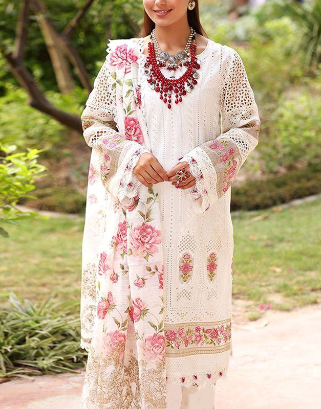 Luxury Heavy Schiffli Embroidered Lawn Party Dress with Silk Dupatta