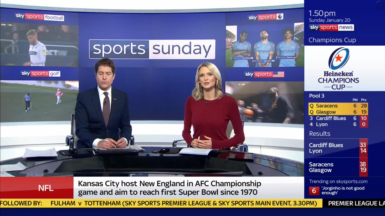 20 January - 12.00.00 - Sports Sunday. Stay in touch with the ne