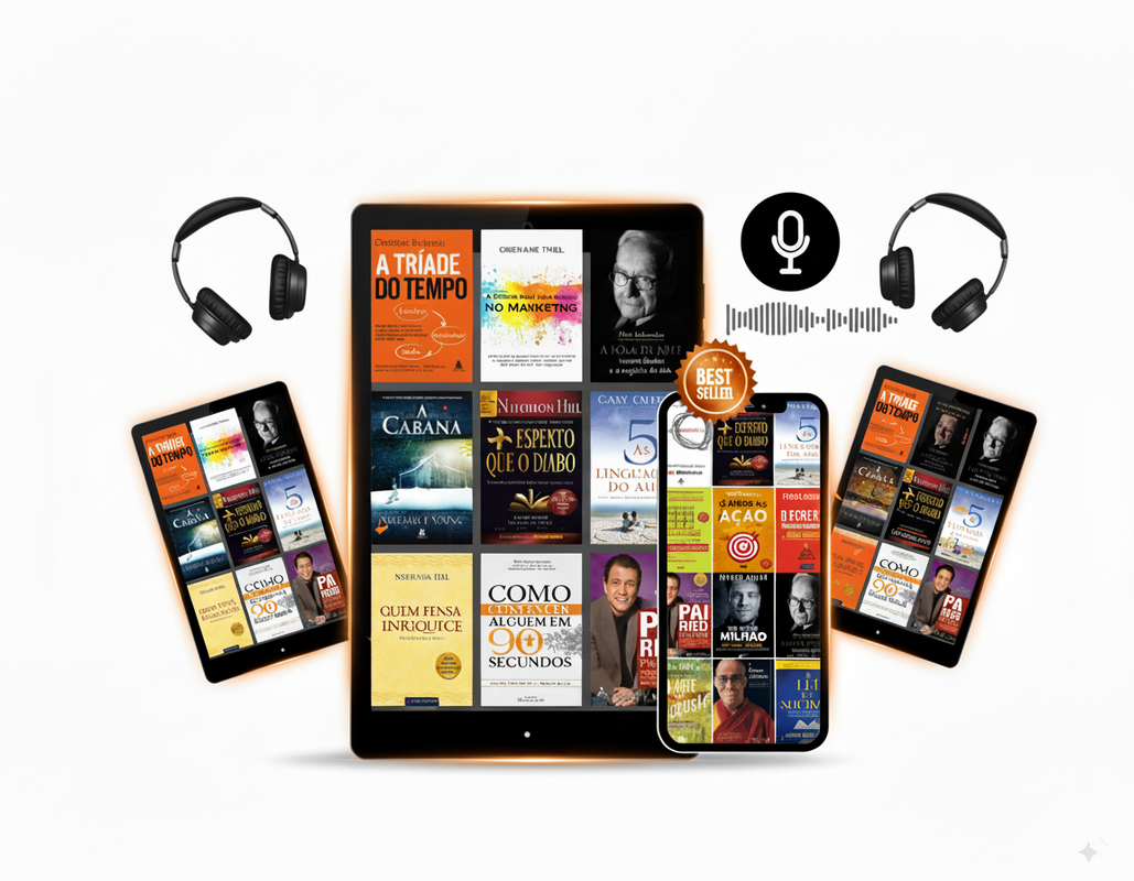 Mockup of the AudioFlux product including a book and a phone