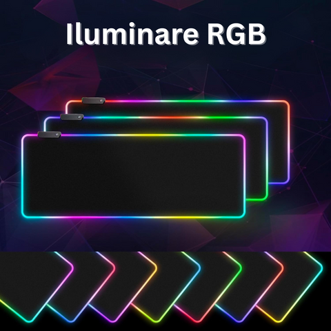 Голяма гумена подложка за мишка, за игри, офис, с RGB LED осветление, неплъзгаща се, шевове против разкъсване, водоустойчива, семпъл модел, USB кабел включен, 80 x 30 см, черна
