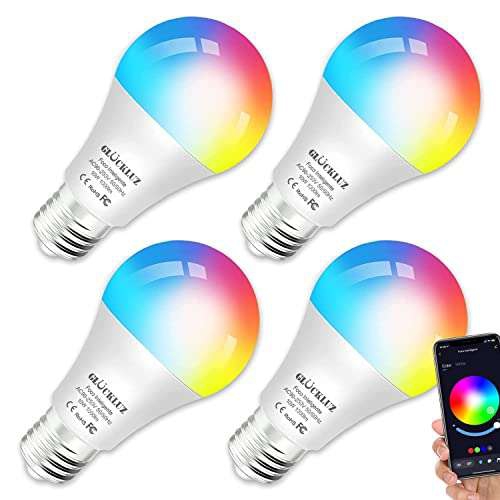 Amazon: Foco Inteligente Wifi & Bluetooth, Glückluz LED Alexa,10W 1000lm E27 Smart RGBCW Bulb, Colors Regulable Dimmeable Multicolor 
