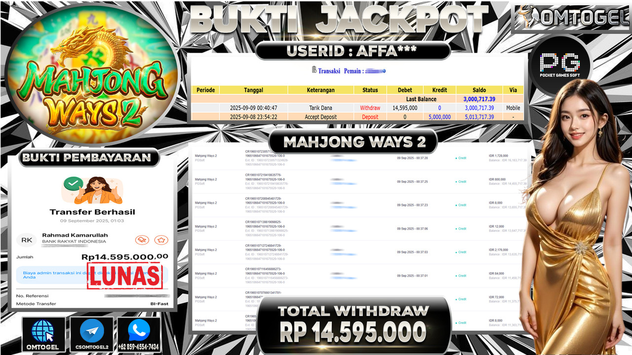 OMTOGEL JACKPOT PGSOFT MAHJONG WAYS 2 14 JUTA DI BAYAR LUNAS ,-
