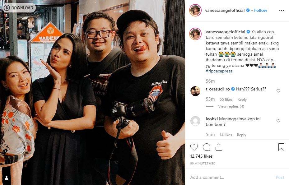 Vanessa Angel mengabarkan meninggalnya Cecep Reza