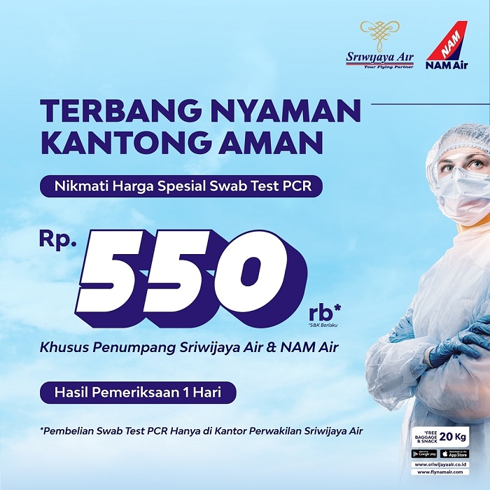 Layanan swab tes PCR yang disediakan Sriwijaya Air dan NAM Air.