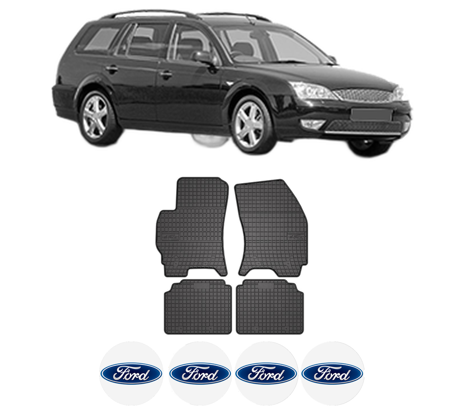 Set covorase presuri FORD MONDEO III Turnier (BWY) din 2000-2007, auto, din cauciuc thermoplastic, 4 Stickere auto cu FORD