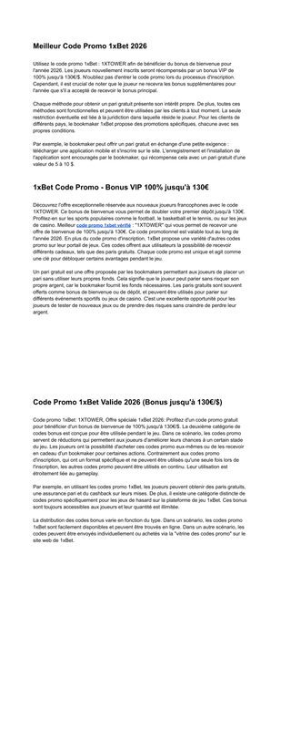 Code promo 1x Bet 2026 valide 1XTOWER 130