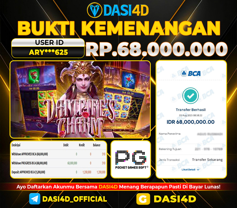 BUKTI KEMENANGAN 03 AGUSTUS DI VAMPIRES CHARM WD 68.000.000