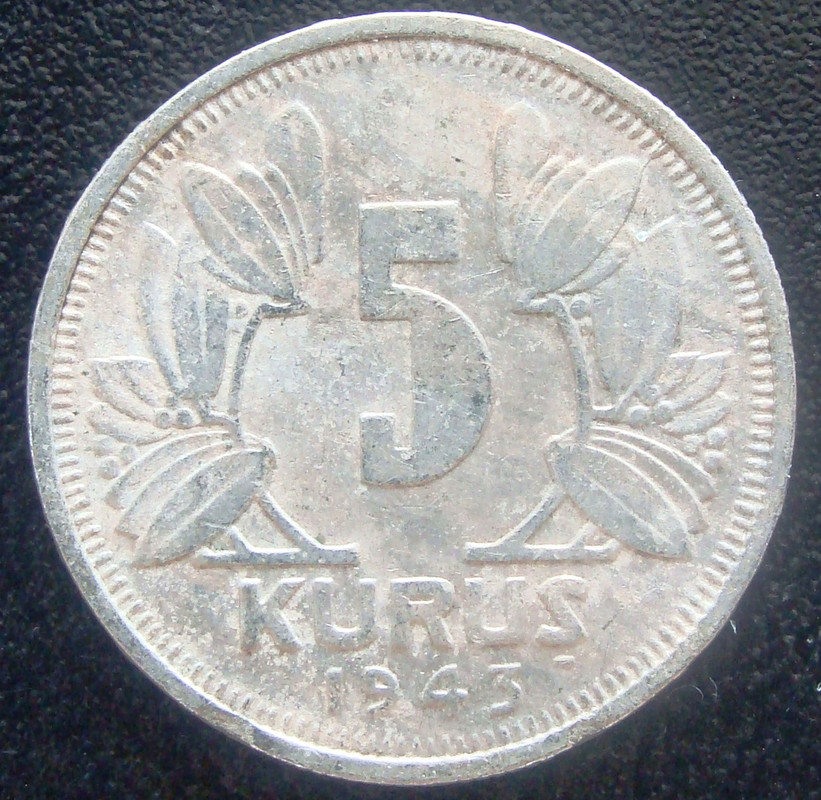 5 Kurus. Turquía (1943) TUR-5-Kurus-1943-rev