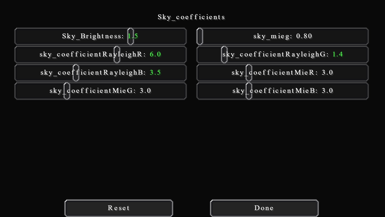 Sky coefficients settings