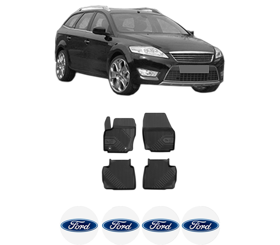 Set covorase presuri FORD MONDEO IV din 2007-2015, auto, din cauciuc thermoplastic, 4 Stickere auto cu FORD