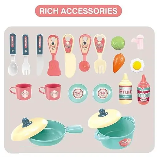 Kitchen Set for Kids Girl, Kitchen with Suitcase, Play Kitchen Set Pink Kids Kitchen Play Set Great Educational Toy Gifts for Girls (3 in 1 Kitchen Suitcase) Color 1 (T103)