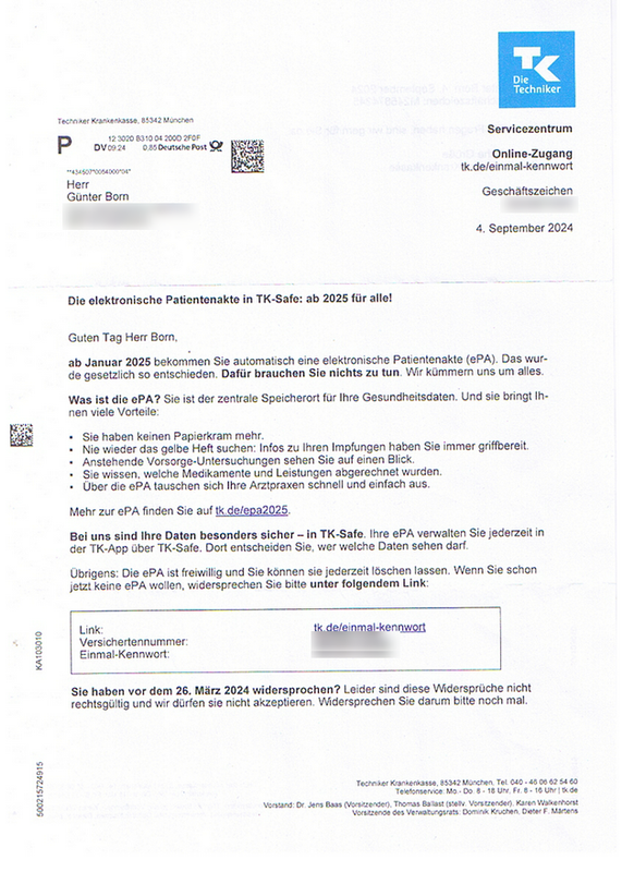 ePA Opt-out-Schreiben der TK