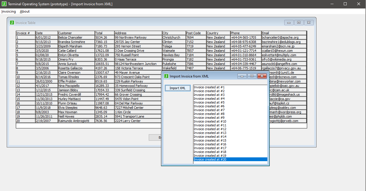 Invoicing Table Table Example