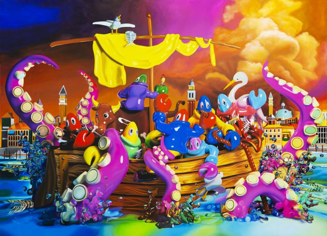 Philip Colbert Venice Scene III From the Lobster Planet 2022 Olio su tela