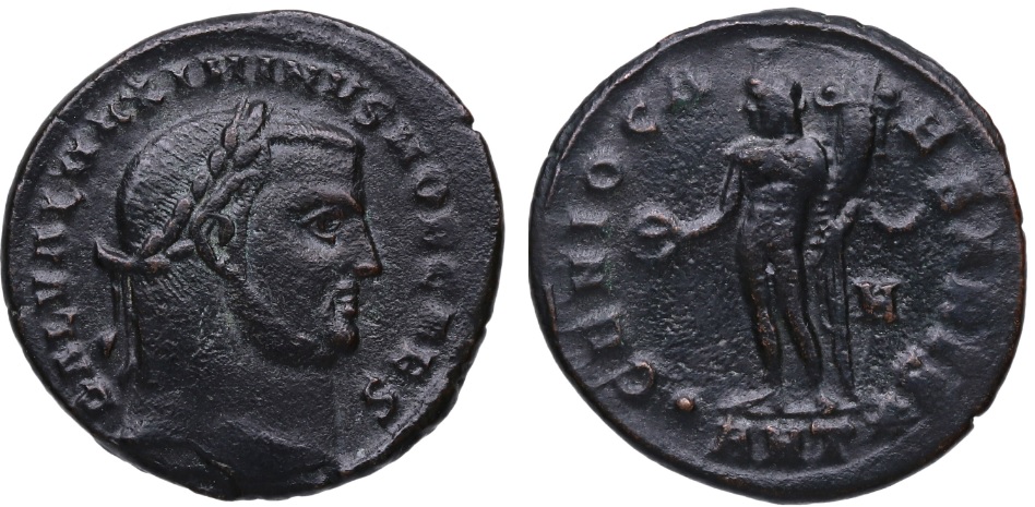 Nummus de Maximino II. GENIO CAESARIS. Genio a izq. Antioquía Maxi-ii-ant