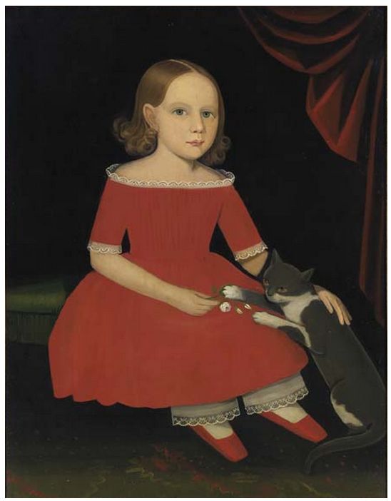 1-AMMI-PHILLIPS-1788-1865-Portrait-of-a-Young-Girl-and-her-Cat-Oil-on-canvas-36-x-28-in