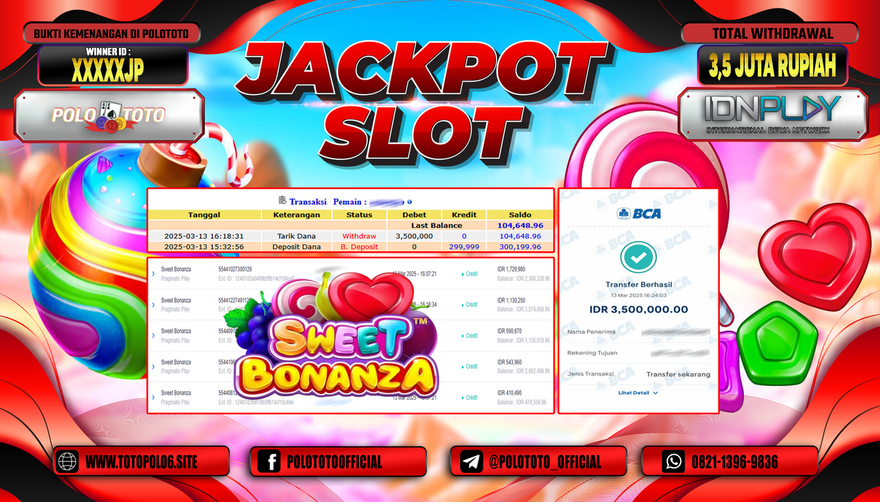 POLOTOTO JACKPOT SLOT SWEET BONANZA Rp.3.500.000,-