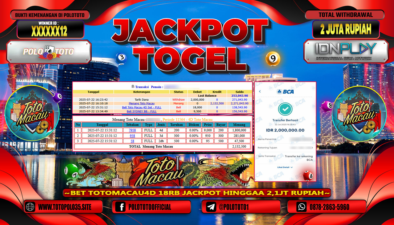 POLOTOTO JACKPOT TOGEL TOTO MACAU  Rp.2.000.000,- LUNAS