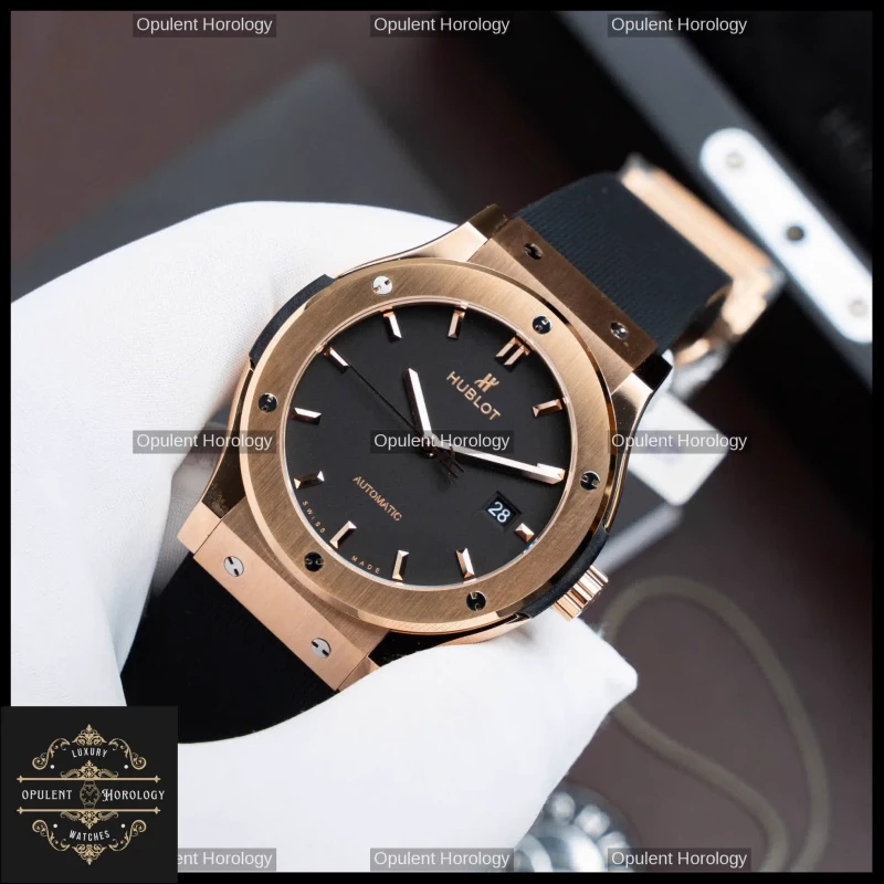 Hublot Classic Fusion King Gold Black Dial Automatic SW300 42mm Rubber Strap