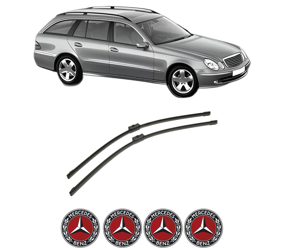 Set stergatoare auto MERCEDES-BENZ E-CLASS T-Model (S211) din 2003-2009, pentru parbriz auto, 2 bucati, Bosch Aerotwin, din cauciuc siliconat rezistent, 4 Stickere Auto MERCEDES-BENZ