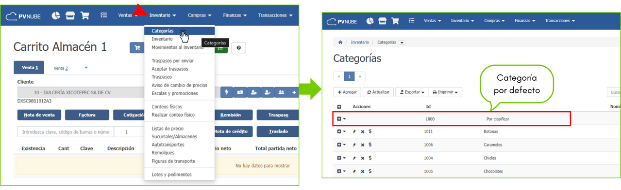 Como entrar a la ventana de categoría