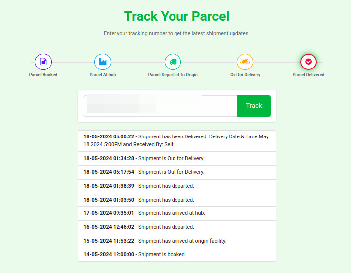 Parcel Tracking Result