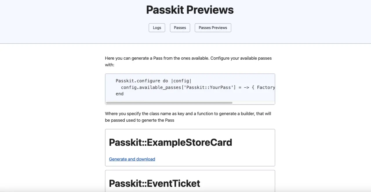 Dashboard Pass Previews with Passkit