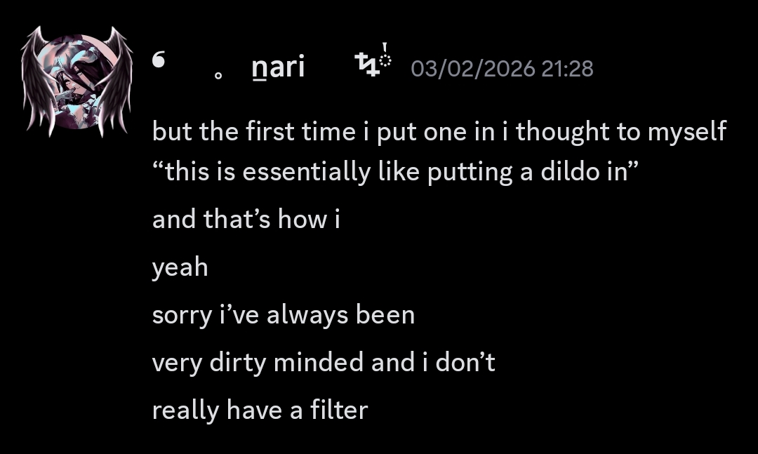 Nari talking about sex toys and stating that he is dirty-minded.