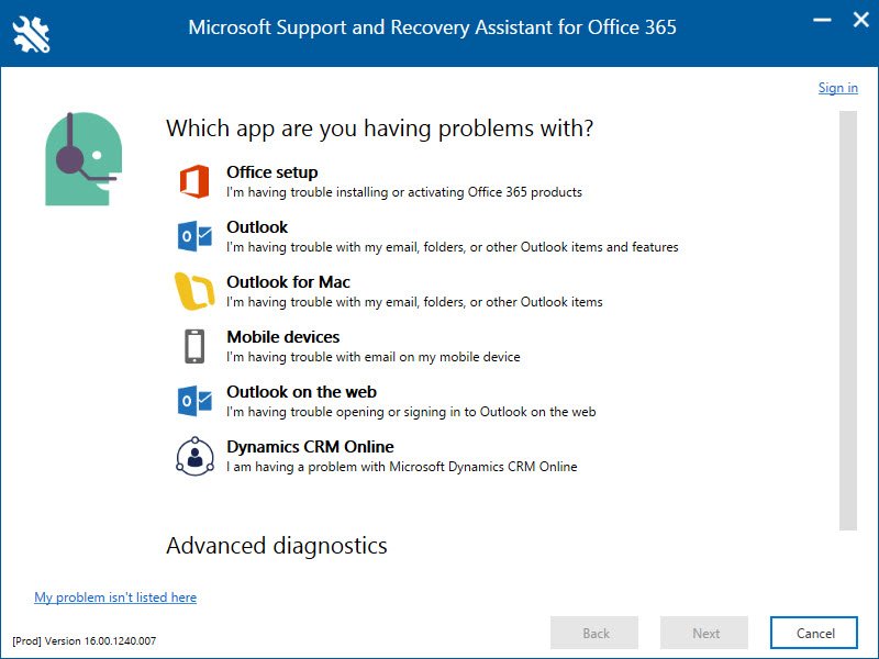 Microsoft Support and Recovery Assistant 17.00.8149.012