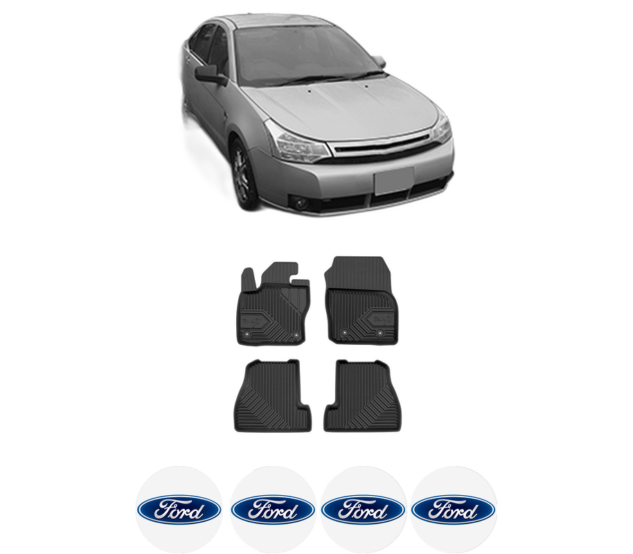 Set covorase presuri FORD FOCUS din 2004-2021, auto, din cauciuc thermoplastic, 4 Stickere auto cu FORD