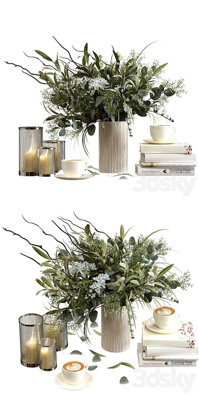 Decorative set with candles and coffee