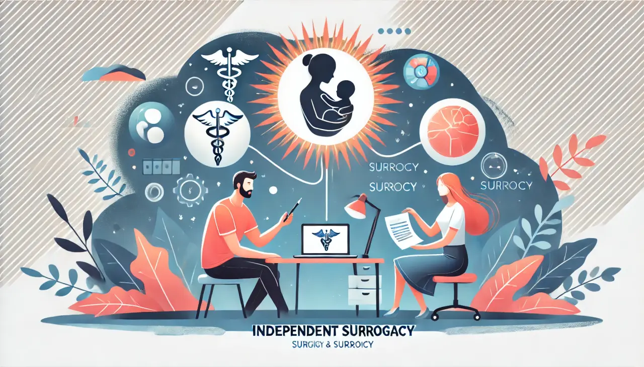 Illustration of a couple and surrogate mother working together, representing the hard work and effort required in independent surrogacy.