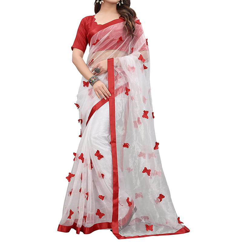 Women's Embroidered Fashionable Butterfly Pattern Saree Top Bolywood Readywear - Picture 22 of 33