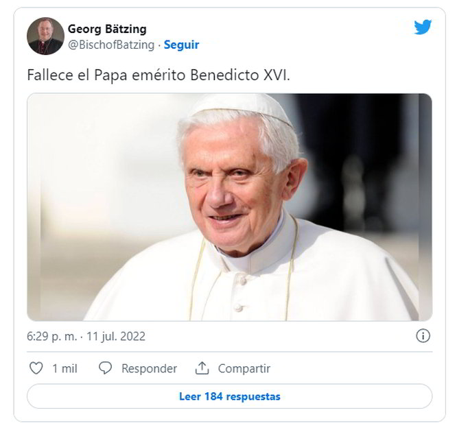 E' vera la notizia della morte del papa emerito Benedetto XVI?