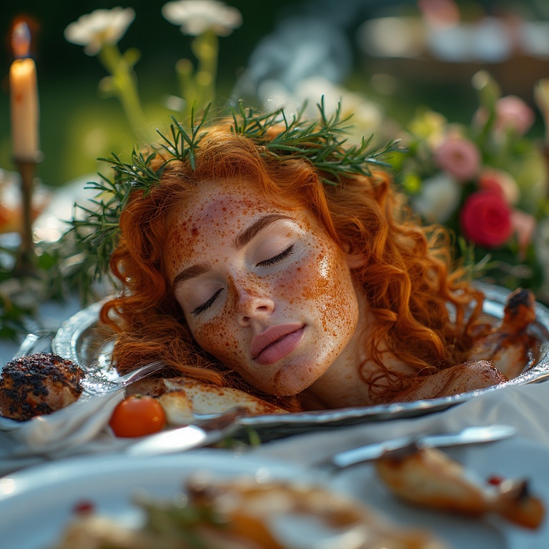 Garden wedding wom served Redhair head 0 01