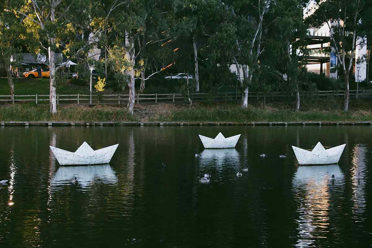 Talking Our Way Home - sculpture on the Torrens River