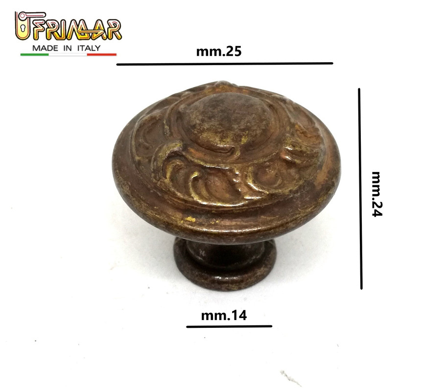 Pomello in stile classico per cassetti mobili armadi cucine ottone antico e porcellana con decoro