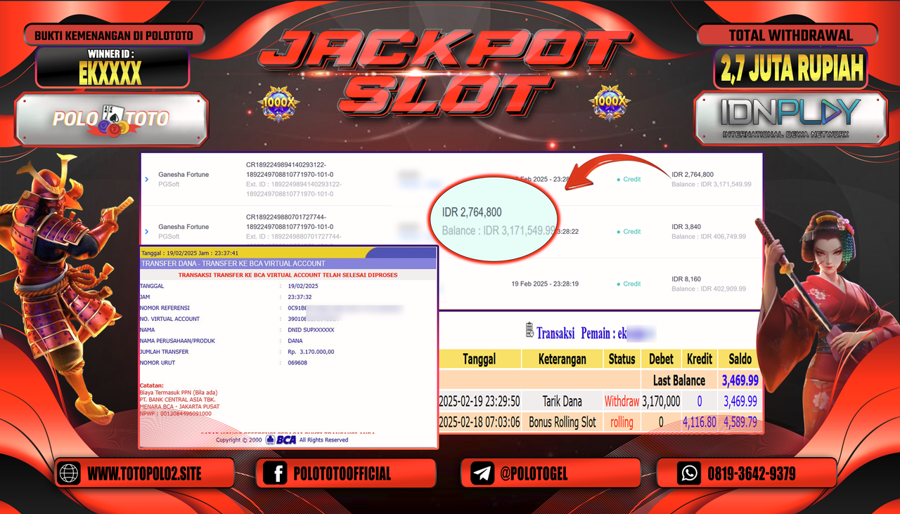 POLOTOTO JACKPOT SLOT GANESHA FORTUNE Rp.3.170.000,-
