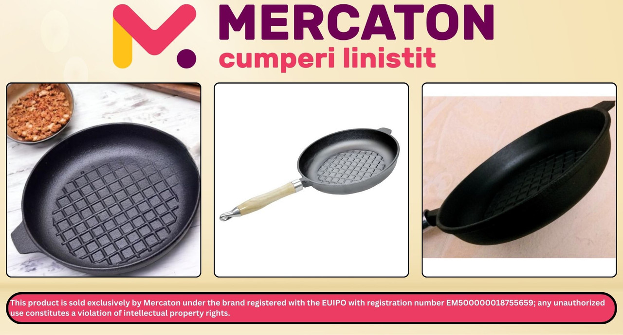 Tava Rotunda Mercaton din Fonta cu Maner din Lemn