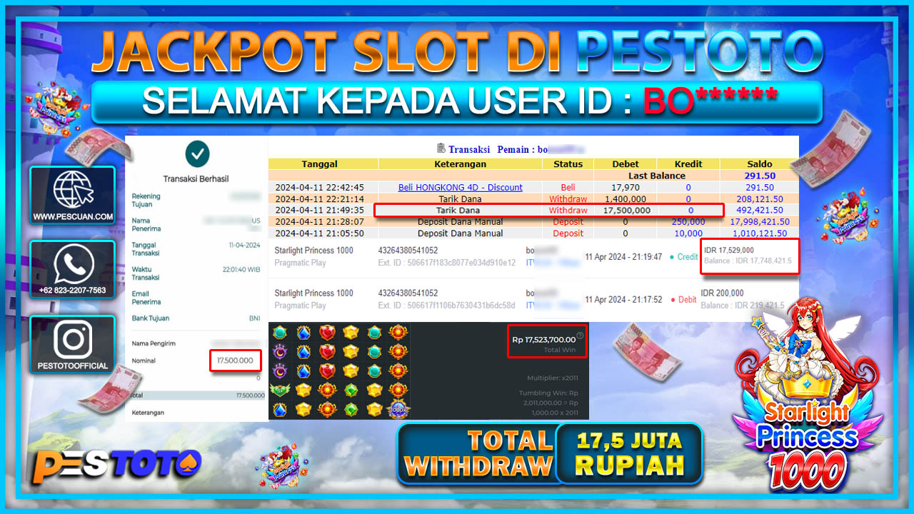 HANYA DI PESTOTO JP PASTI DI BAYAR LUNAS DAN CEPAT!!!!!! JP SLOT{ STARLIGHT PRINCES 1000 } Rp.17.500.000 !!!!!