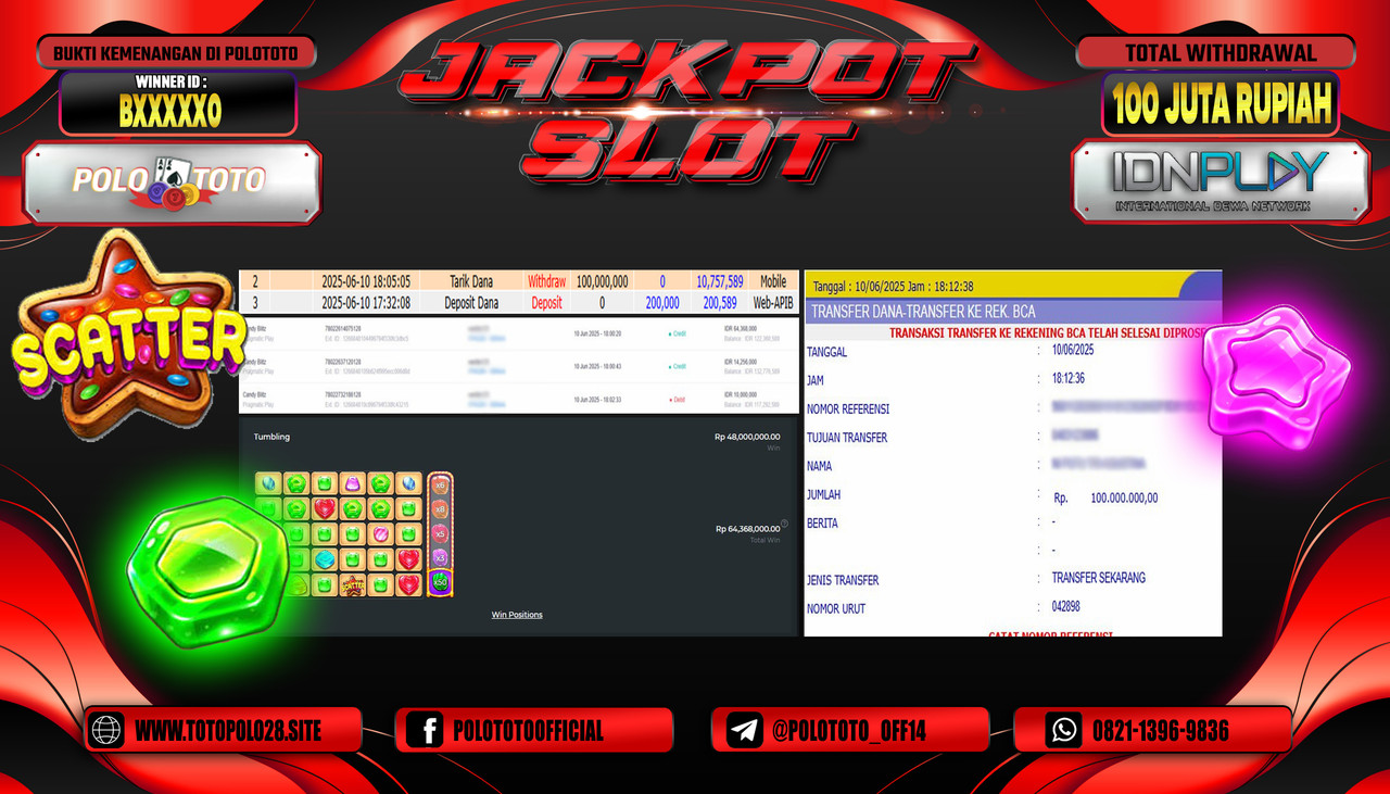 POLOTOTO JACKPOT SLOT CANDY BITZ Rp.100.000.000,- LUNAS